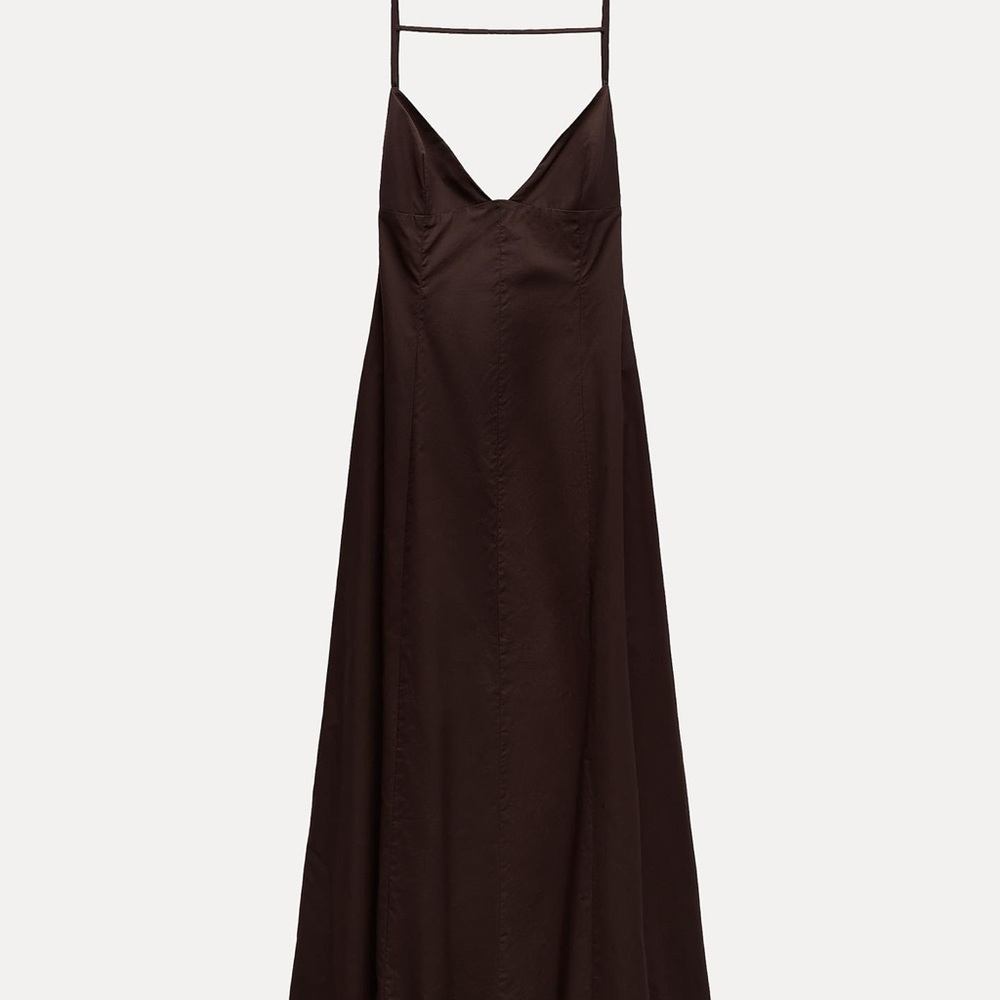 Elegant Brown Spaghetti Strap Dress